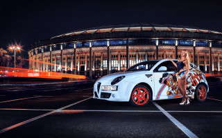 Woman dress car night stadium - a stadium in the background free wallpaper