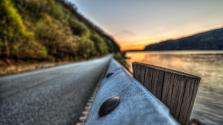 Fence water sunset mountains nature - sunset time free wallpaper