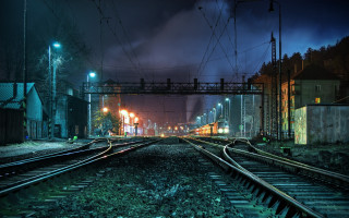 Night train cityscape neon lights - a train track free wallpaper