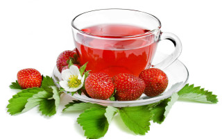 Cup tea strawberries flowers saucer - a saucer free wallpaper