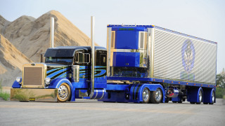 Blue truck trailer mountain superflat - anson maddock free wallpaper