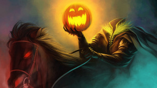 Fantasy horseman pumpkin glow fire - fantasy art free wallpaper