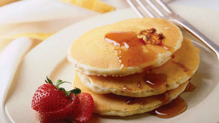 Pancakes syrup strawberry plate fork - a fork and knife free wallpaper
