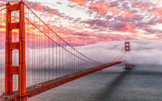 Large bridge fog sunset clouds - a fog free wallpaper