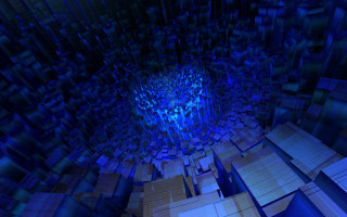 Blue abstract cube light cityscape - a blue light in the middle of the image free wallpaper