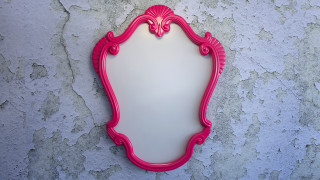 Mirror pink frame lightblue wall - selfie free wallpaper