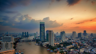 City skyline river bridge sunset 3 - sumatraism free wallpaper