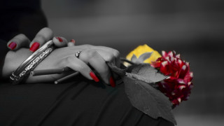Woman red nails flower cigarette - hand free wallpaper