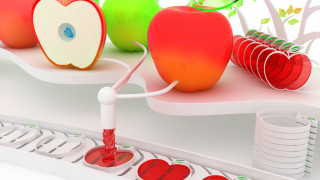 Keyboard red liquid apple slices - a computer keyboard free wallpaper