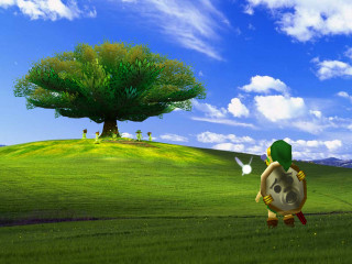 Cartoon character walking field tree - cel free wallpaper for desktop