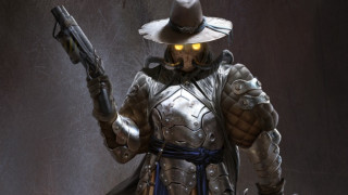 Man costume glowing revolver hat - realistic character concept free wallpaper