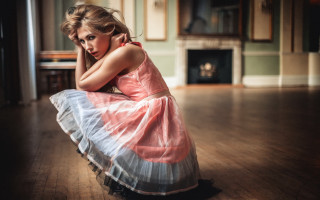 Woman dress wooden floor fireplace - a woman in a dress free wallpaper for desktop