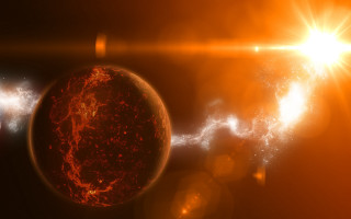 Bright orange sunshine over planet - plasma free wallpaper