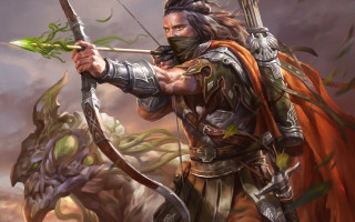 Man bow arrow demon beard - epic fantasy character art free wallpaper