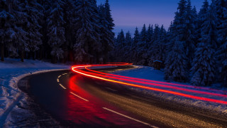 Long exposure snowy road night - motion blur free wallpaper