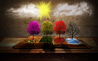 Book trees sun table illustration - a picture of a tree free wallpaper