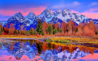 Mountain lake trees sunset clouds 2 - a lake and trees free wallpaper for desktop