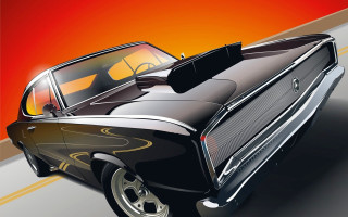 Black car yellow stripe red - a red background behind free wallpaper