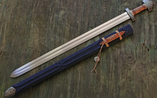 Sword blue sheath brown sheath - medieval free wallpaper