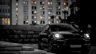 Black porsche cayenne night cityscape - dark night free wallpaper for desktop