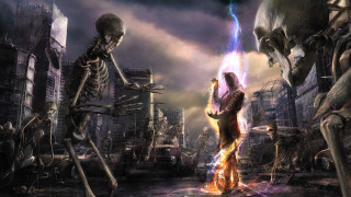 Skeletons city fire light couple - bastien lecouffedeharme free wallpaper
