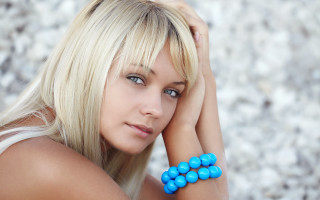 Blonde woman blue bracelets portrait 2 - her wrist free wallpaper