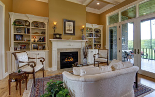 Livingroom fireplace glassdoor deck arts - a fireplace free wallpaper