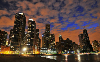 City skyline night water buildings 3 - a few building free wallpaper for desktop