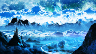 Mountain rainbow clouds fantasy planet - a trail free wallpaper