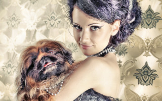 Woman dog smiling gothic storybook - free dogs wallpaper