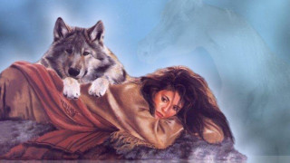 Woman wolf painting laying back - a painting of a woman free wallpaper