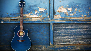 Blue guitar peeling wall blue - paint free wallpaper