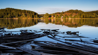 Lake woodland house bridge sunset - carlhenning pedersen free wallpaper