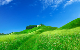Grassy hill house blue sky - a grassy hill free wallpaper