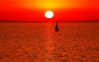 Sailboat ocean sunset matte painting - sunrise time free wallpaper