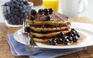 Pancakes syrup blueberries plate orange - orange juice free wallpaper