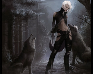 Woman black outfit wolves forest - anne stokes free wallpaper