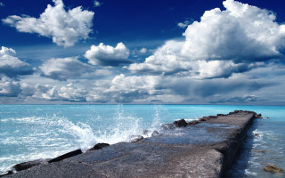 Long concrete wall ocean cloudy - white cloud above free wallpaper for desktop