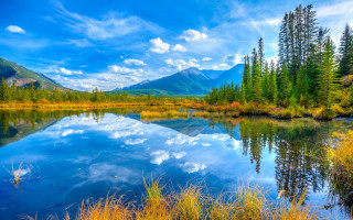 Lake trees mountains reflection sky - bob ross free wallpaper