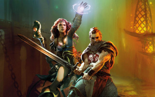 Fantasy couple sword light magic - their head free wallpaper for desktop