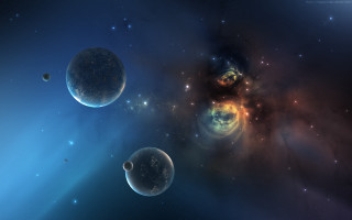 Blue space planets stars moon 2 - star and dust free wallpaper