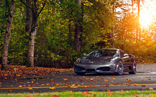 Silver sports car autumn leaves - the sun free wallpaper
