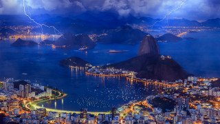 City lightning storm mountains water - thunderstorm free wallpaper