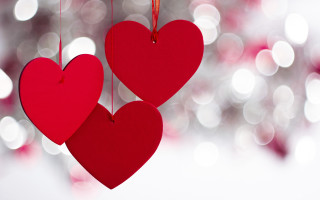 Red hearts string bokeh romantic - two red heart free wallpaper