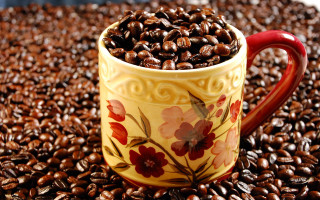 Coffee cup beans bed table - top of a bed free wallpaper