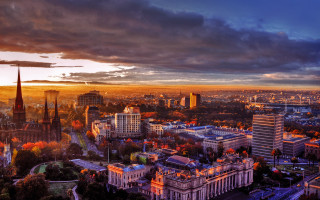 City skyline clouds sunset beach - anson maddock free wallpaper