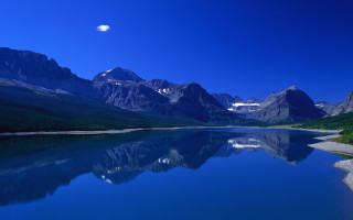 Mountain lake reflection moon nature - a moon in the sky above free wallpaper