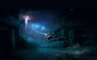 Woman floating tunnel jelly night - a dark tunnel free wallpaper