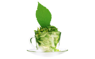 Green tea leaf saucer 3d - a cup free wallpaper
