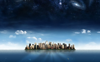 City ocean sky stars nebula - free sky wallpaper